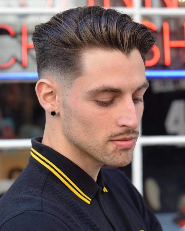  Hair styled backwards + Low fade