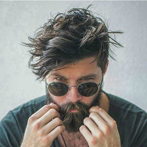Messy mid-length hair + Beard