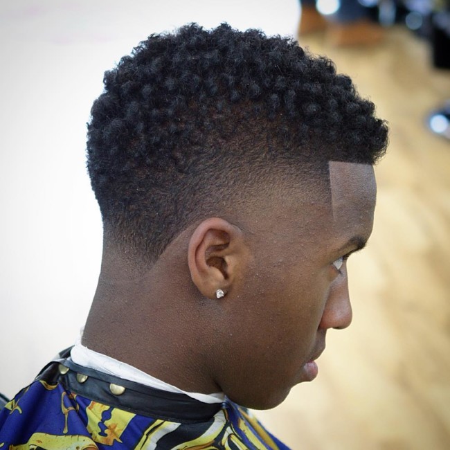 Short Curls + Taper fade Black men haircuts