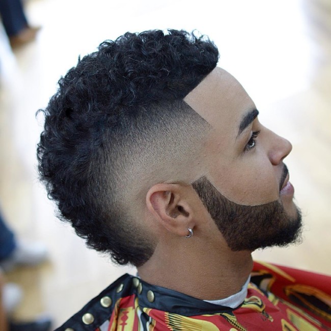Burst Fade Fauxhawk + Carved beard - Black men haircuts