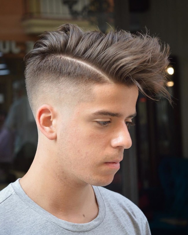 Side Part Comb Over with Long Fringe + High Skin Fade - Men's Haircuts