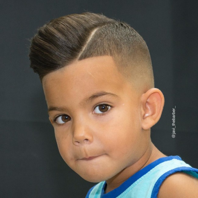 Comb Over Pompadour + Side part + Skin Fade - Hairstyle for boy