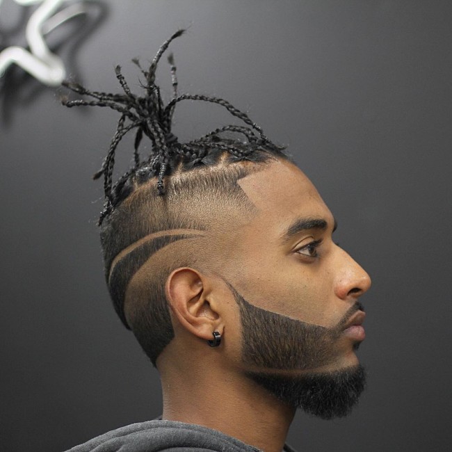 Braids + reverse V fade black men haircut