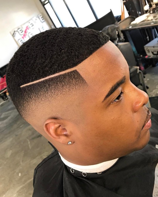 Side Part Line + Skin fade haircut for black men