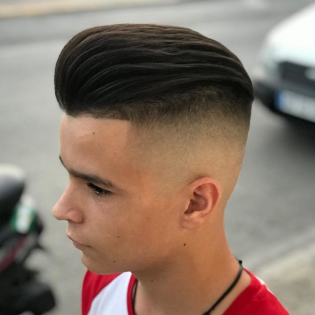 Pompadour Hairstyle + High Skin Fade - haircut for boys