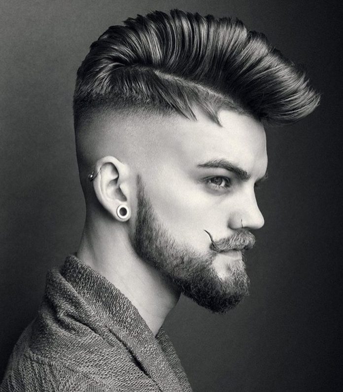 Side Part with Big Pomp + High Skin Fade - Men's Haircuts