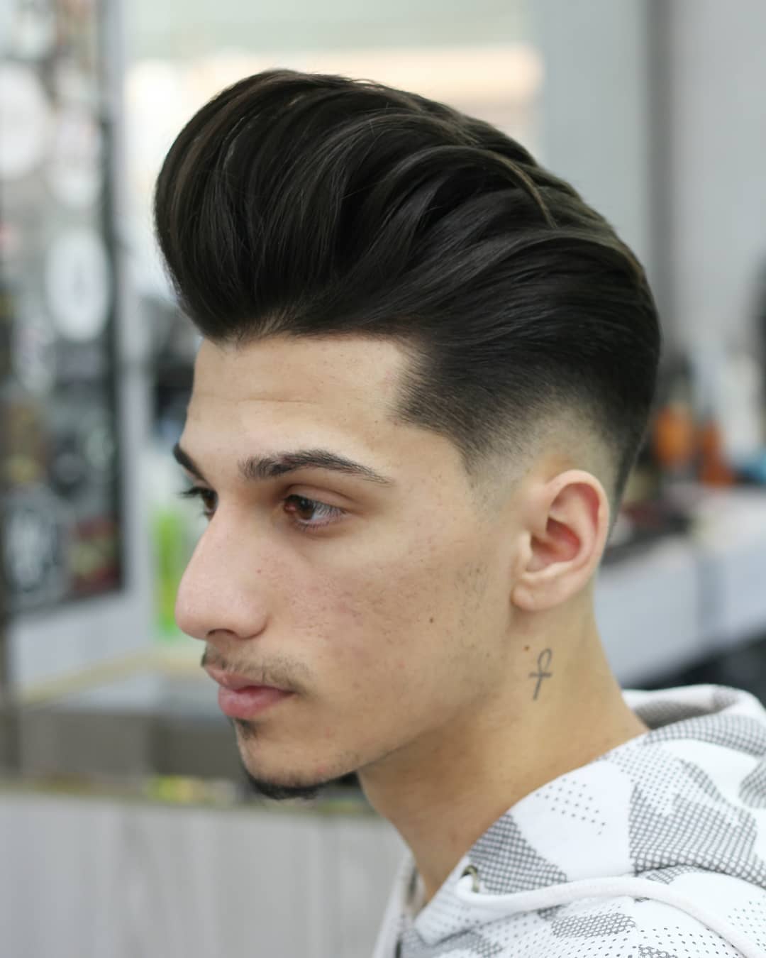 Tall Pompadour + Burst Fade - Men's Haircuts