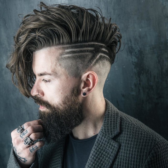 Long Undercut Comb Over + Design - men's haircuts