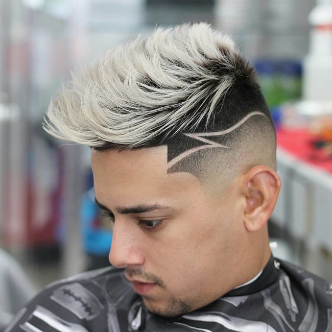 Textured Quiff + Design + Skin fade - Men's haircuts