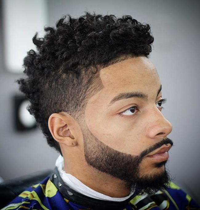Curly FroHawk + Line Up - Men's Haircuts