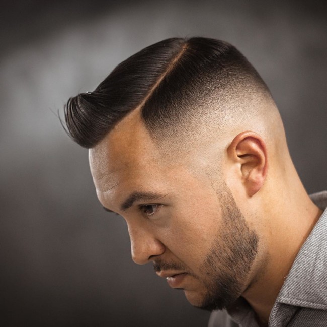 Side part Comb Over + High Fade
