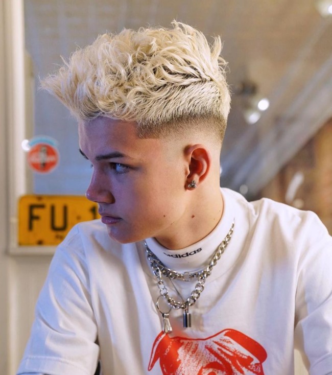 Blonde Messy Quiff + Mid Fade - Men's Haircuts