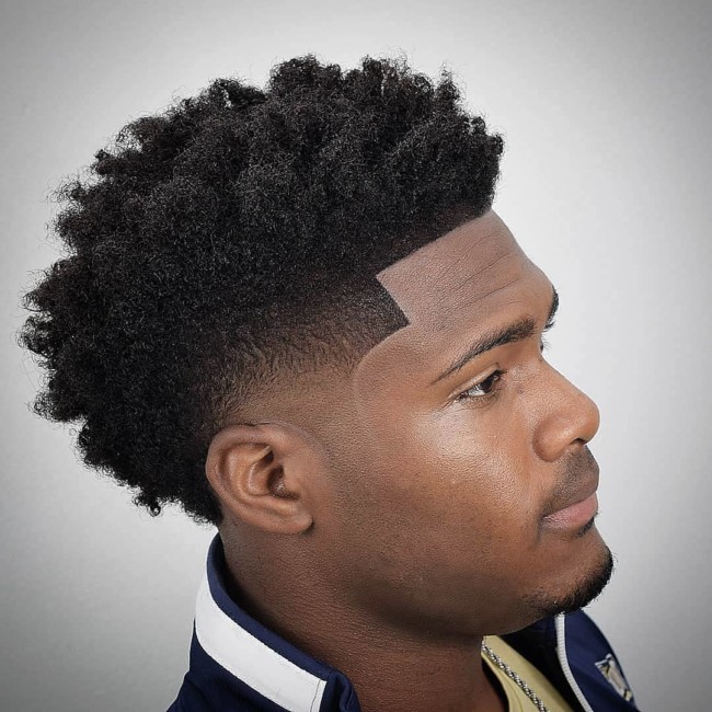 Messy Afro + Temple Fade + Line up - men's Haircuts
