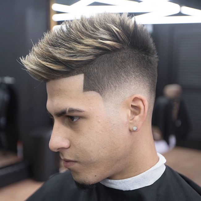 Spiky Quiff + Low skin fade + Line up - men's Haircuts