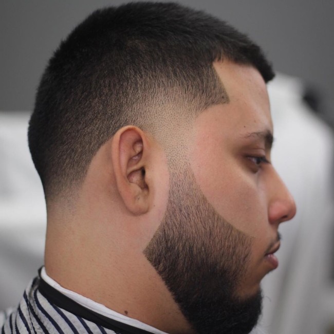 Crew Cut + Temple Fade at the temples and nape of the neck + Beard